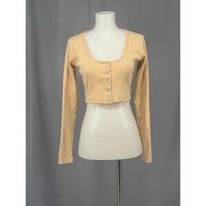 Meshki Cropped Shirt Womens Small Scoop Neck Long Sleeve Slim Top Button Y2K